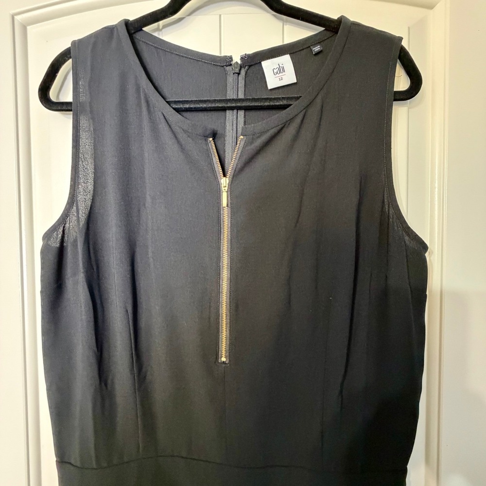 Cabi Grace Jumpsuit Size 12 Black Zip Front Sleeveless Wide Leg Style 3340 - Picture 3 of 10
